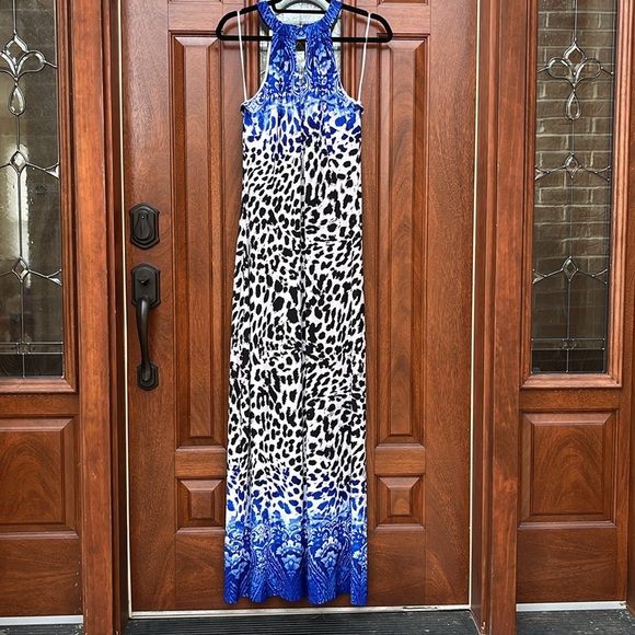 Cache Blue, Off White and Black Animal and Paisley Print Halter Maxi Dress Sz S - Picture 5 of 17